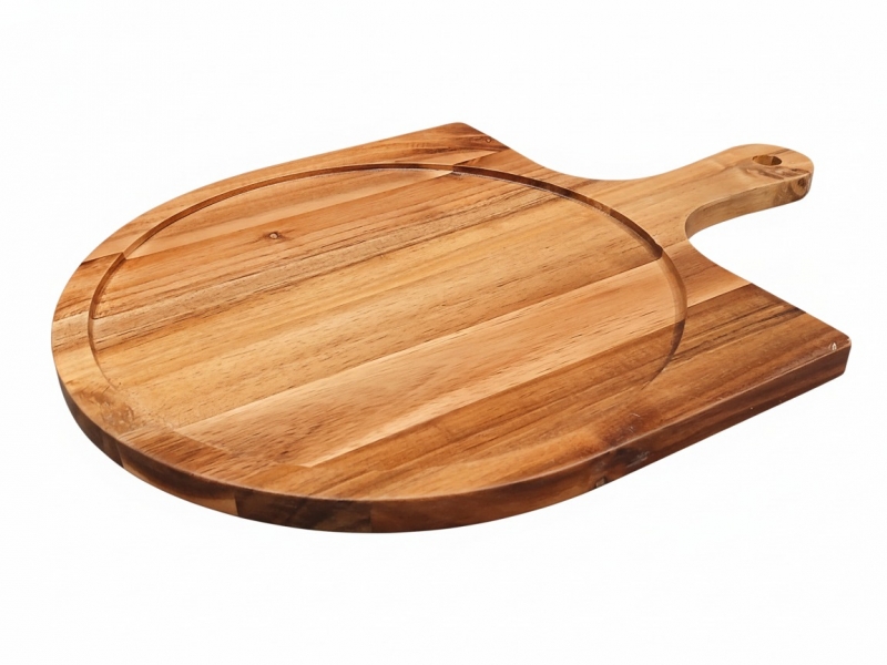 Refined Acacia Wood Pizza Board with Handle - Eco-friendly Kitchenware